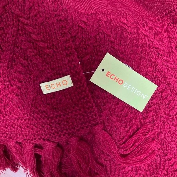 Echo,100% Wool Boho Wrap/Shawl With Fringe in Cranberry Unworn - Picture 5 of 5